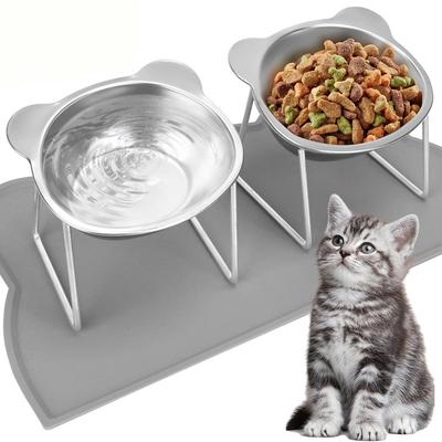 Миски для кошек с наклоном и защитой шеи, миска для корма кошек, для дома, из нержавеющей стали, ударопрочная, приподнятая на 15°, миска для питомца, для котенка, щенка