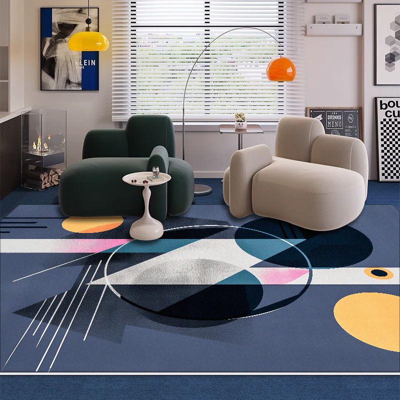 Modern Blue Geometric Carpet Living Room Decoration Sofa Area Coffee Tables Non-slip Rug Bedroom Bedside Soft Play Mat Washable
