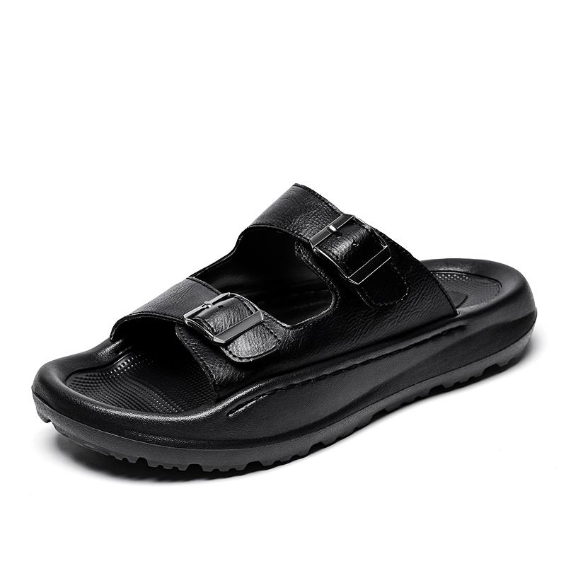 Fashion New Arrival Men's Casual Leather Slippers Sandals Adjustable Straps Half Drag Summer Slides Non-Slip Sole Male Wading Aqua Shoes