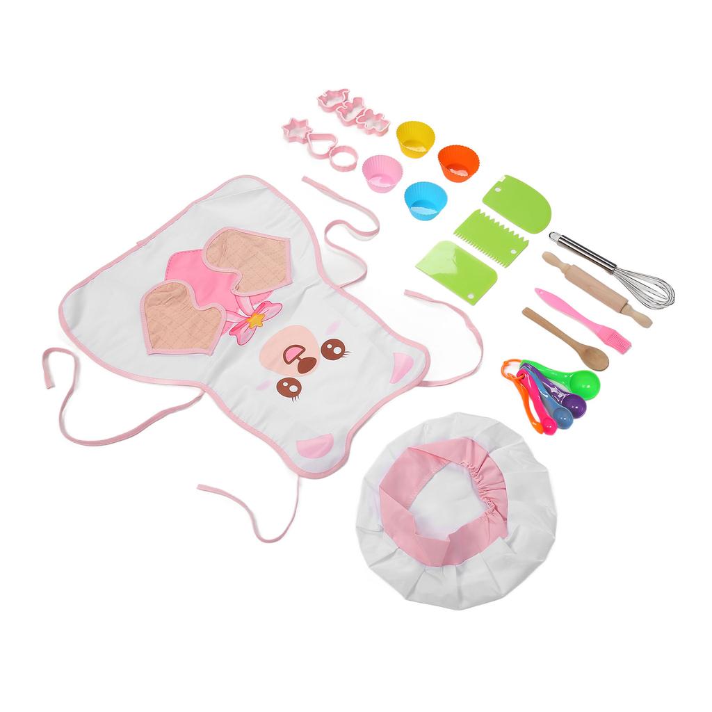 Детский набор для выпечки с фартуком, шапочкой, скалкой, деревянной ложкой, щеткой, набор для выпечки, кухонный набор для малышей