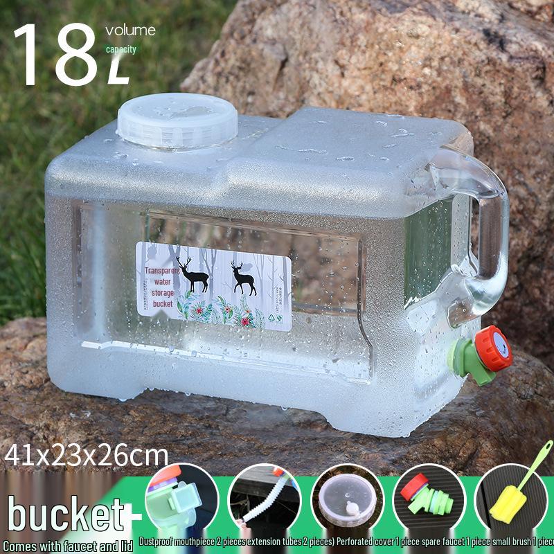 Transparent Outdoor Camping Water Bucket with Faucet and Lid - Food Grade Square Storage Container for Drinking Water