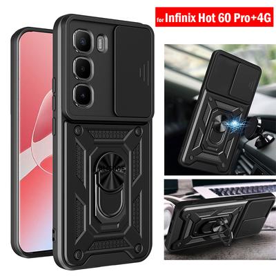 Держатель брони Чехол для Infinix Hot 60 Pro Plus 4G Чехол-накладка Защита камеры со сдвигом Кольцо-подставка Ударопрочная задняя крышка Capa Funda