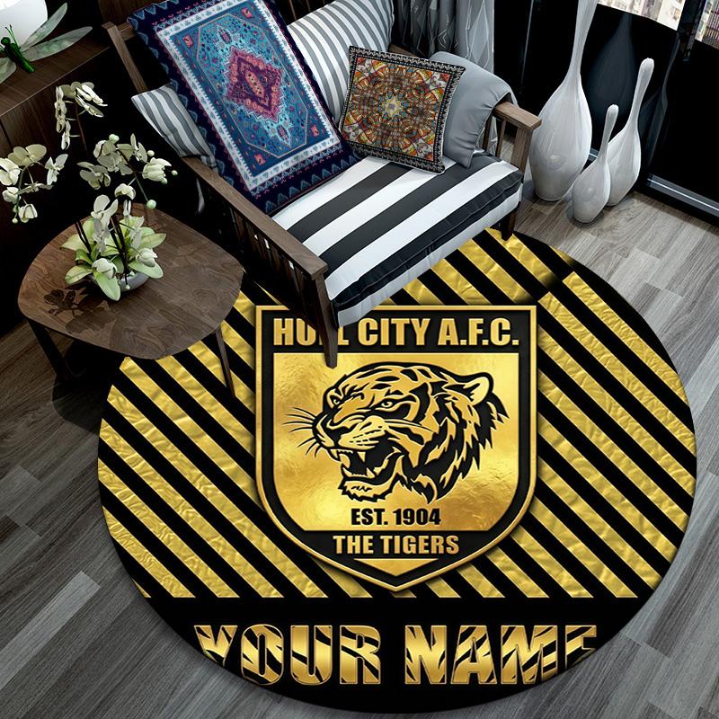 Custom Name Hull City Round Area Rug,Carpet Rug for Living Room Bedroom Sofa Playroom Decor,Non-slip Floor Mat
