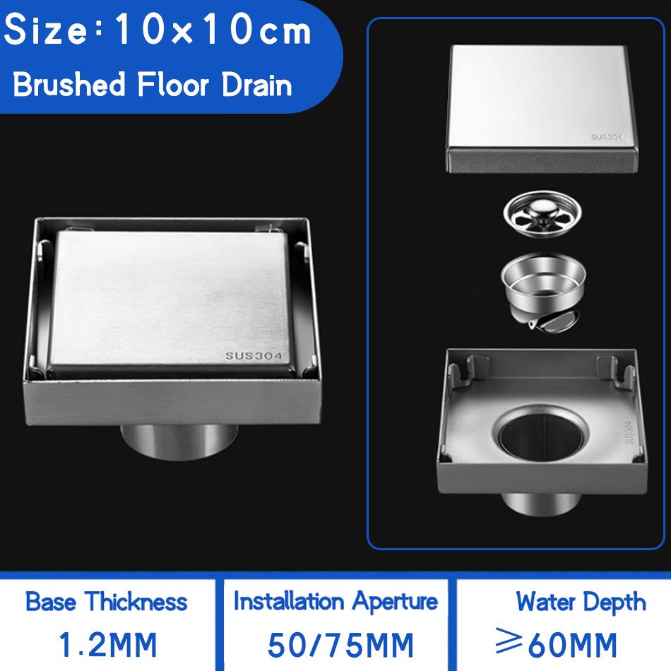 Невидимый слив для пола из нержавеющей стали 304, черный матовый слив для душа в ванной, квадратный фильтр для отходов, сливы для пола 10/11/12/15 см