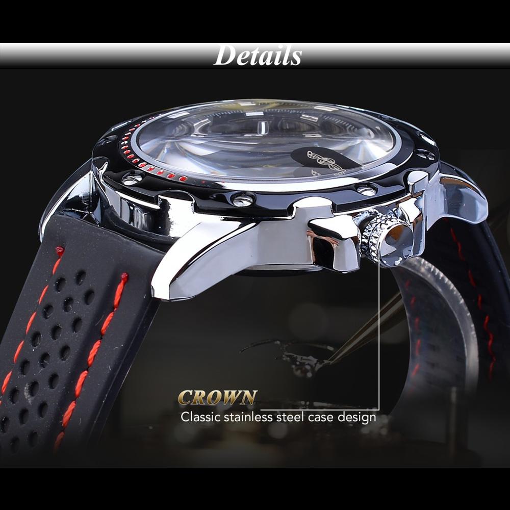 Winner Top Men's Watch Skeleton Men's Automatic Mechanical Watch Black Fashion Watch Silicone Strap