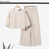 Summer Outfits Womens 3/4 Sleeve Blouse and Wide Leg Pants Casual Two Piece Suit Set