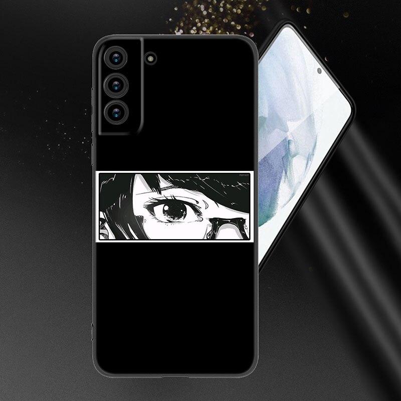 Грустный японский аниме эстетический чехол для телефона Samsung Galaxy S20 S21 FE S22 Ultra S10 Lite S10E S9 S8 Plus S7 Edge черный чехол