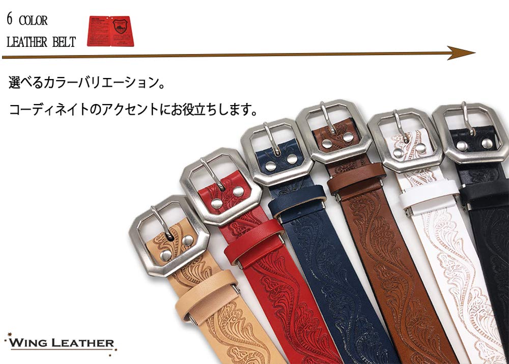 WING LEATHER Ремень из кожи Tochigi - Мужской Пояс из Натуральной Кожи Повседневный, Сделано в Японии, Коровья Кожа, Местный, Стильная Тисненая Работа, 40 мм, W002, Размер M,