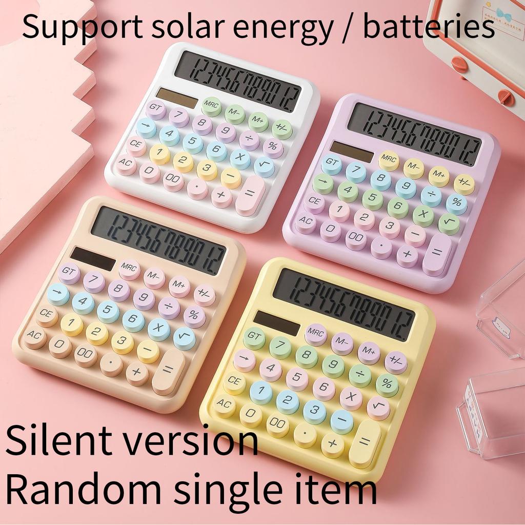 Dopamine Color Silent Calculator, Solar Dual Power, 12-Digit Large Screen Student Office Finance Calculator