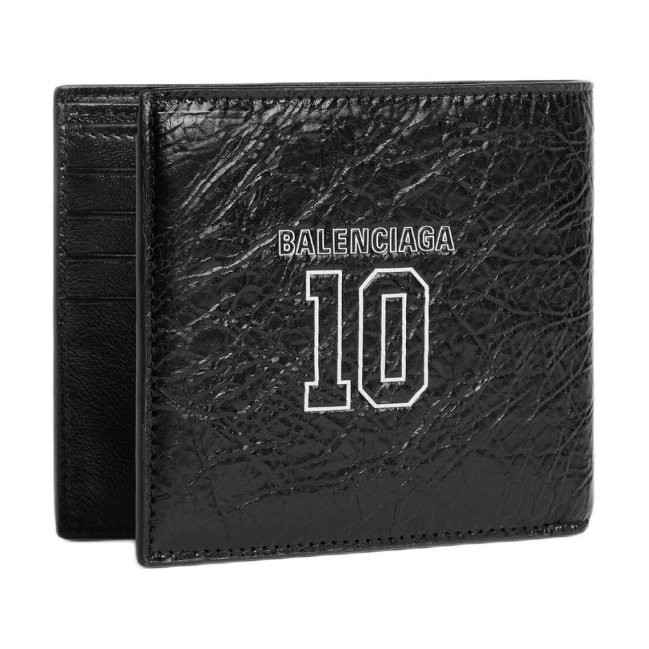 Balenciaga X NBA Collaboration Cash Art Embroidery Brand Logo Print Lambskin Wallet Men wallet Black 8660482ACFP1000