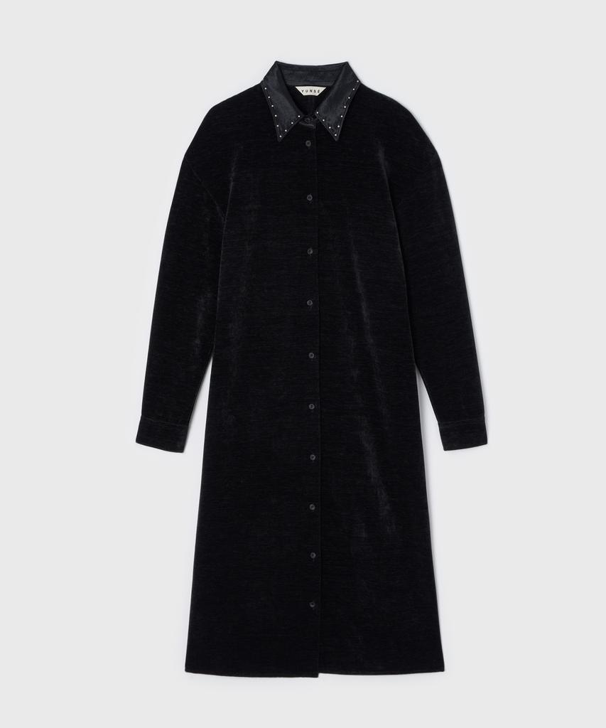 Yunse Studded Velvet Shirt Dress (Black)
