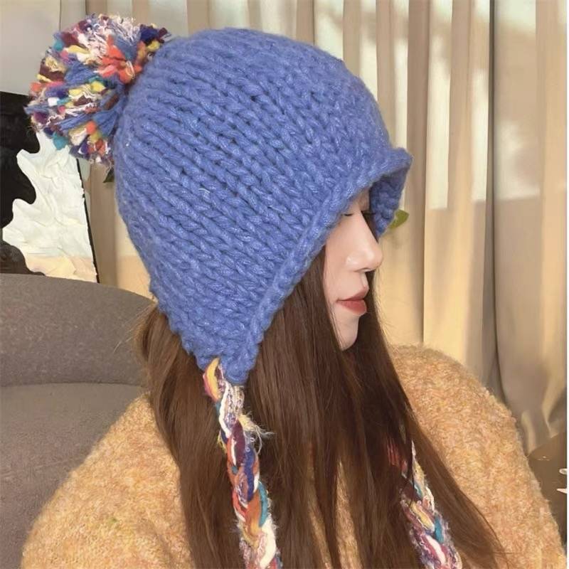 Шапка из шерсти с цветной бахромой и косичкой на осень и зиму, теплая шапка-ушанка для студентов, универсальная модная вязаная шапка-пуловер