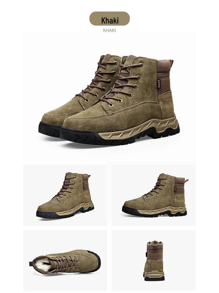 Мужские зимние ботинки из цельной коровьей овчины - Очень толстая шерсть, Морозостойкие, Нескользящие, Зимние ботинки с высоким голенищем