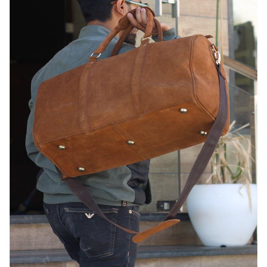 Personalized Cowhide Leather Duffel Bag: Weekender Travel Bag