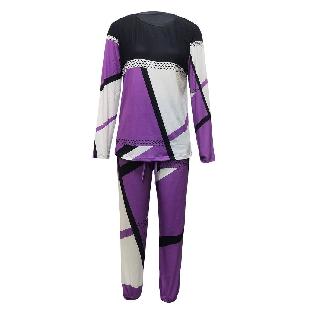 Women's Fashion Casual Solid Color Printed Tops Pants Suit