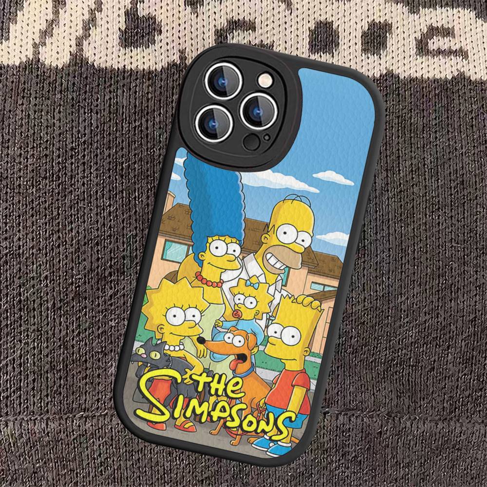 Мультяшный Чехол из Кожи The S-Simpsons для Телефона iPhone 16 15 14 13 12 11 Pro Max Plus