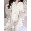 Sweet Sleepwear Women Pajama Sets Lingerie Short Sleeve Cardigan Shorts Princess Japanese Loungewear Ruffles Pajamas