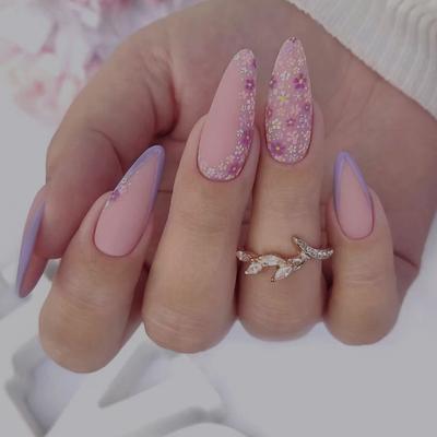 Милые и нежные миндальные матовые цветочные накладные ногти европейский и американский нежный менее инстаграмный стиль модный маникюр