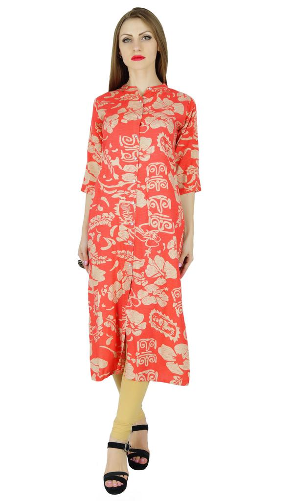 Bimba Women Straight Kurta Kurti Front Opening Printed Tunic Casual Summer