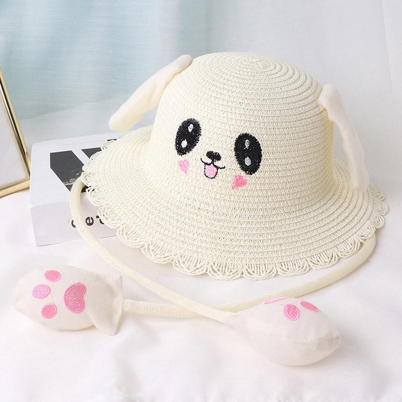 HUISHI Summer Hat For Baby Girl Straw Cute Cartoon Dance Airbag Ears Rabbit Hat For Kids Boy Girls Beach Panama Cap Foldable