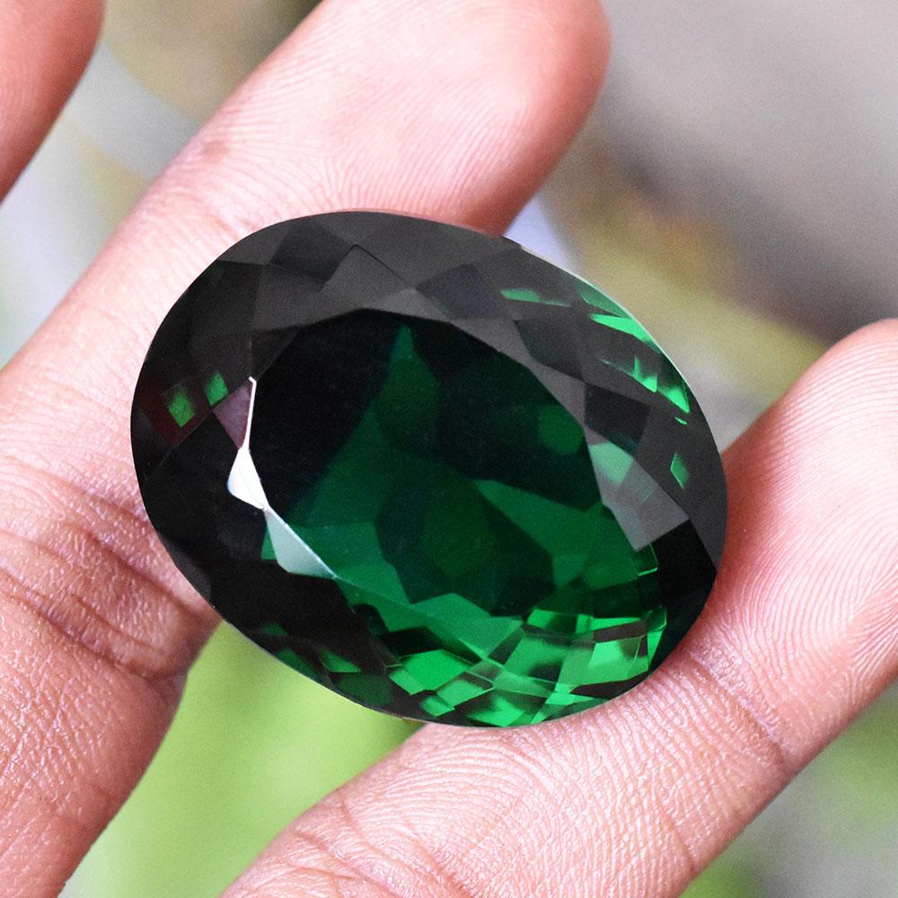 95Ct Big Oval Shape LAB-CREATED Green Emerald Loose Gemstone