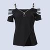 Women's Tops V-Neck Zip Detail Split Hem Elegant Trendy Minimalistic Sequin Chain Accent Blouse Summer Accessories