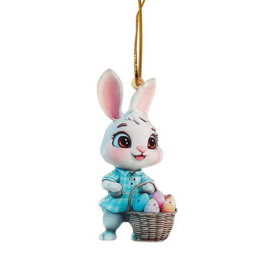 Easter Bunny Ornament 2D Flat Acrylic Bunny Car Rearview Mirror Charm Cartoon Bunny Egg Hanging