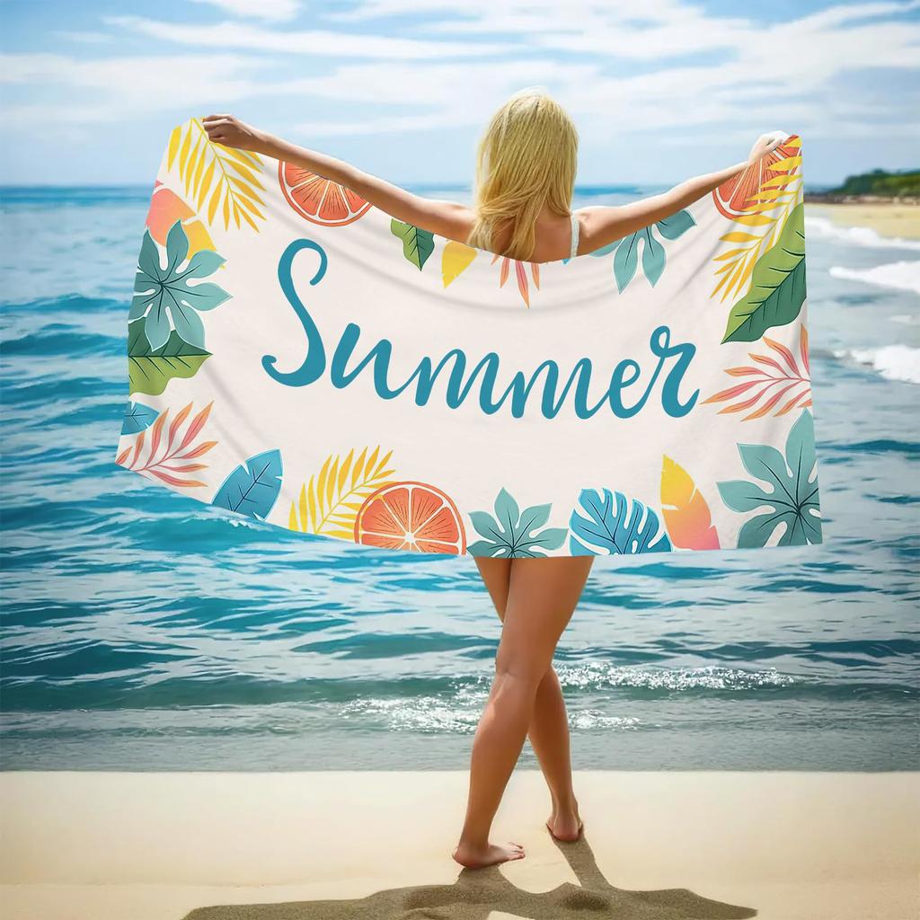 Double-Sided Terry Printed Beach Towel, Microfiber Adult Swimming Bath Towel, Quick-Drying Double-Sided Velvet