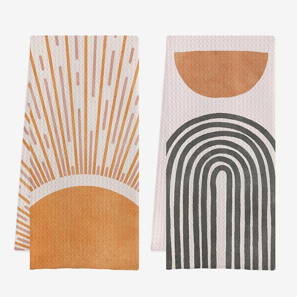 IWXYI Dish Towels, Mid Century Modern Boho Waffle Weave Kitchen 1624 Inches Set of 2, Modern Abstract Decorative Hand Towels and Dish Cloths