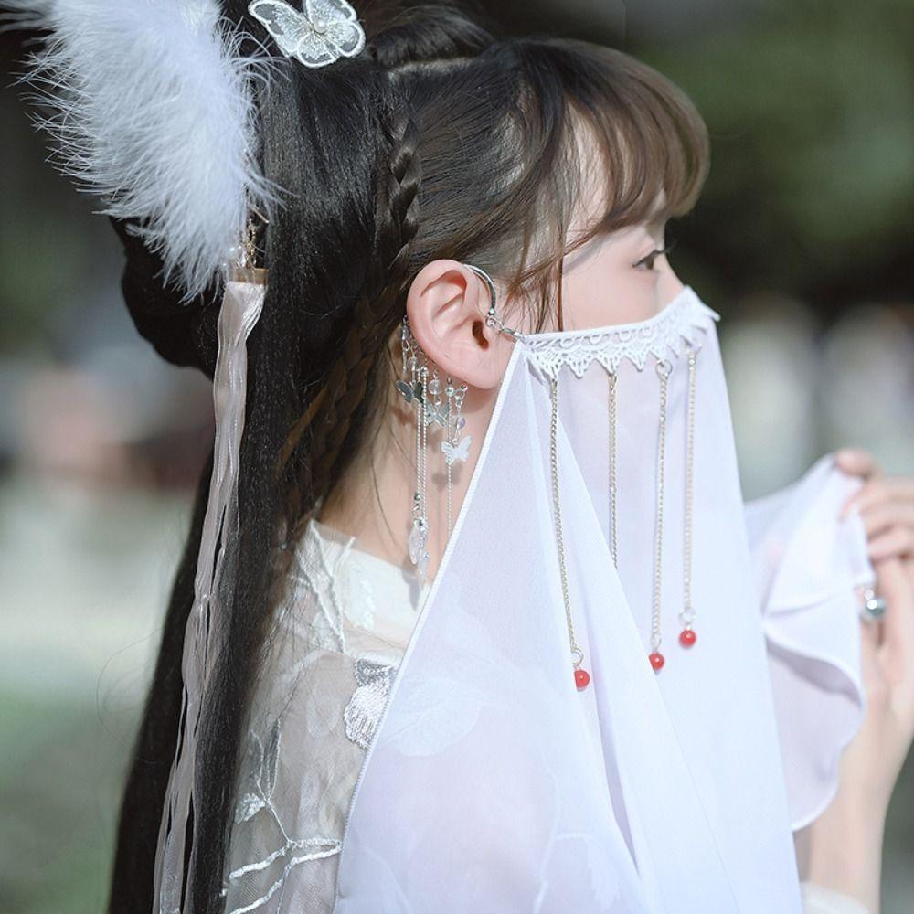 Tassel Hanfu Face Veil Crystal Chinese Hanfu Accessories Ancient Style Face Covering Gauze Women