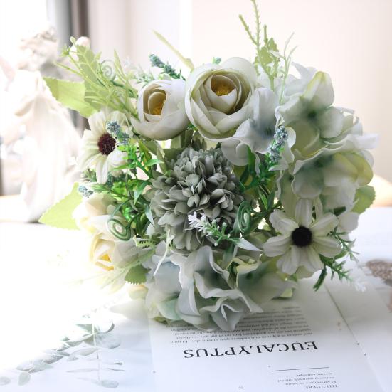 Artificial Flowers Bunch Realistic Faux Silk Flowers Long-Lasting Hydrangea Rose Fake Flowers for Vase Flower Arrangement Home Decor Wedding