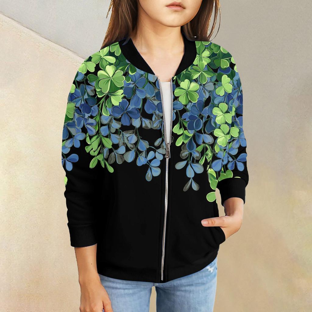 Девочки куртки на молнии детские осенние толстовки с длинным рукавом верхняя одежда с карманами St. День Святого Патрика 5-15 лет