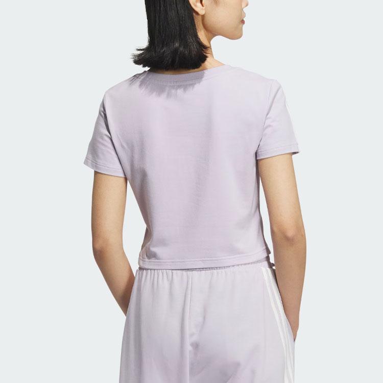 Adidas Танцевальная футболка с коротким рукавом и тремя полосками, женские топы, серебристо-фиолетовый JI9794