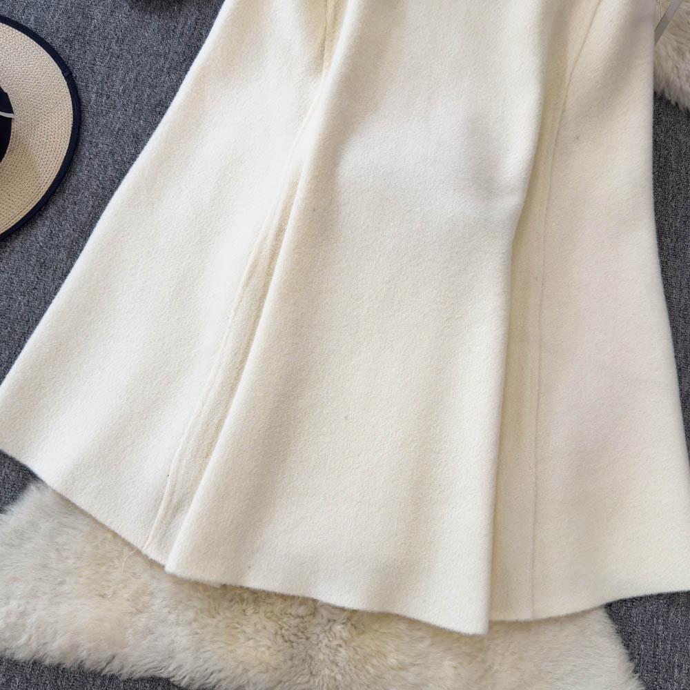 Осень-зима Женское роскошное шерстяное двубортное пальто-накидка с поясом