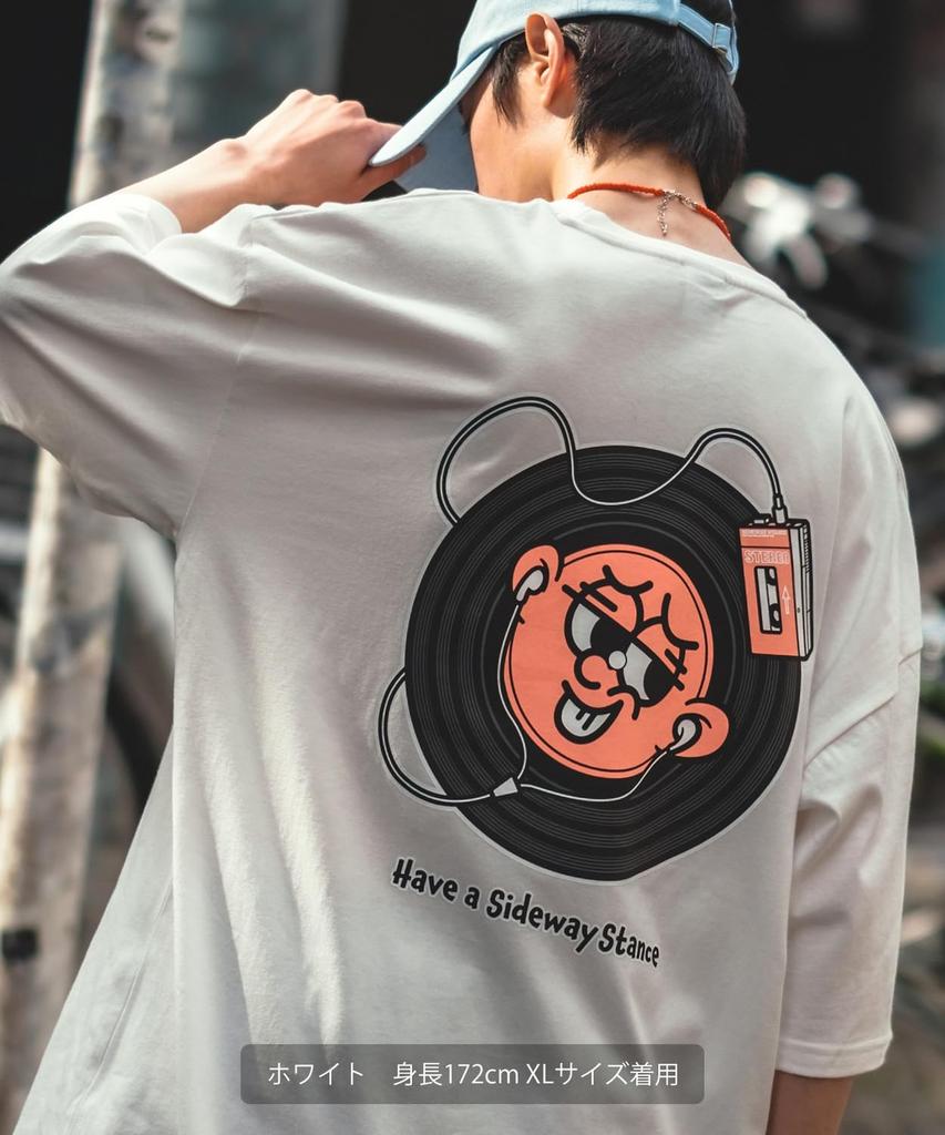 IMPROMES Casual SIDEWAYSTANCE Short Sleeve Record Print T-Shirt, Men's, White