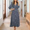 Women's Floral Print Maxi Dress Long Sleeve V Neck High Waist Dress Casual A-Line Long Dress for Parties Weddings Beach Wear