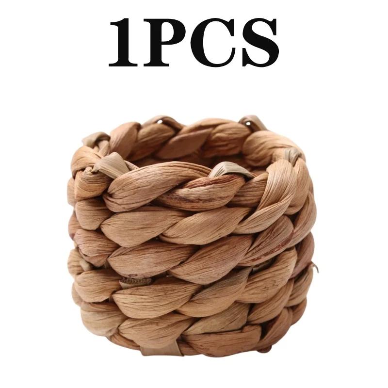 96PCS Handmade Straw Napkin Rings Hoargrass Napkin Rings Western Napkin Clasps Waterlily Straw Mouth Cloth Rings