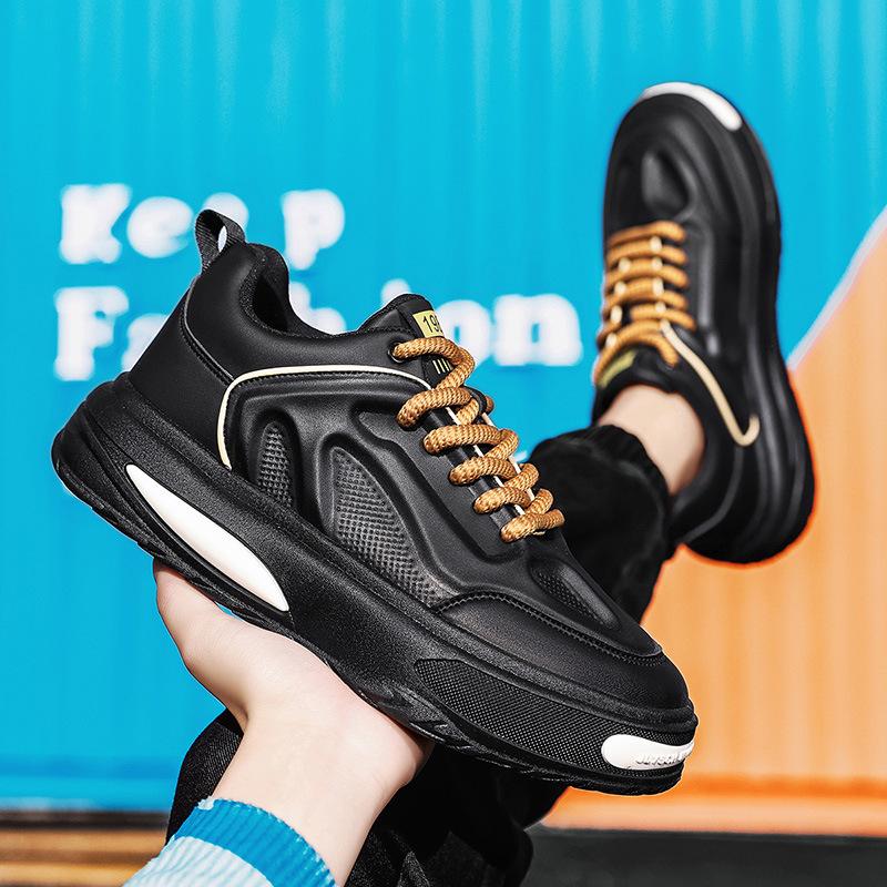 Кроссовки осенне-зимние износостойкие и нескользящие для бега на открытом воздухе черные туфли для папы на платформе мужские низкие повседневные мужские туфли