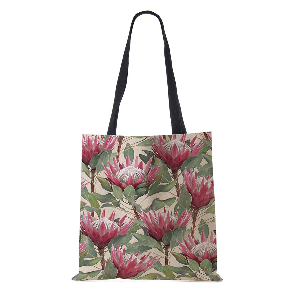 Сумка через плечо с растениями и цветами, пейзаж 2022, женская многоразовая холщовая сумка-тоут для покупок, простая повседневная складная сумка большой вместительности