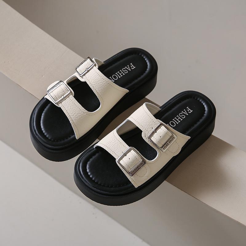 Шлепанцы женские летние 2025 новые ретро стиль надпись повседневные толстая подошва пляжные крутые шлепанцы женские