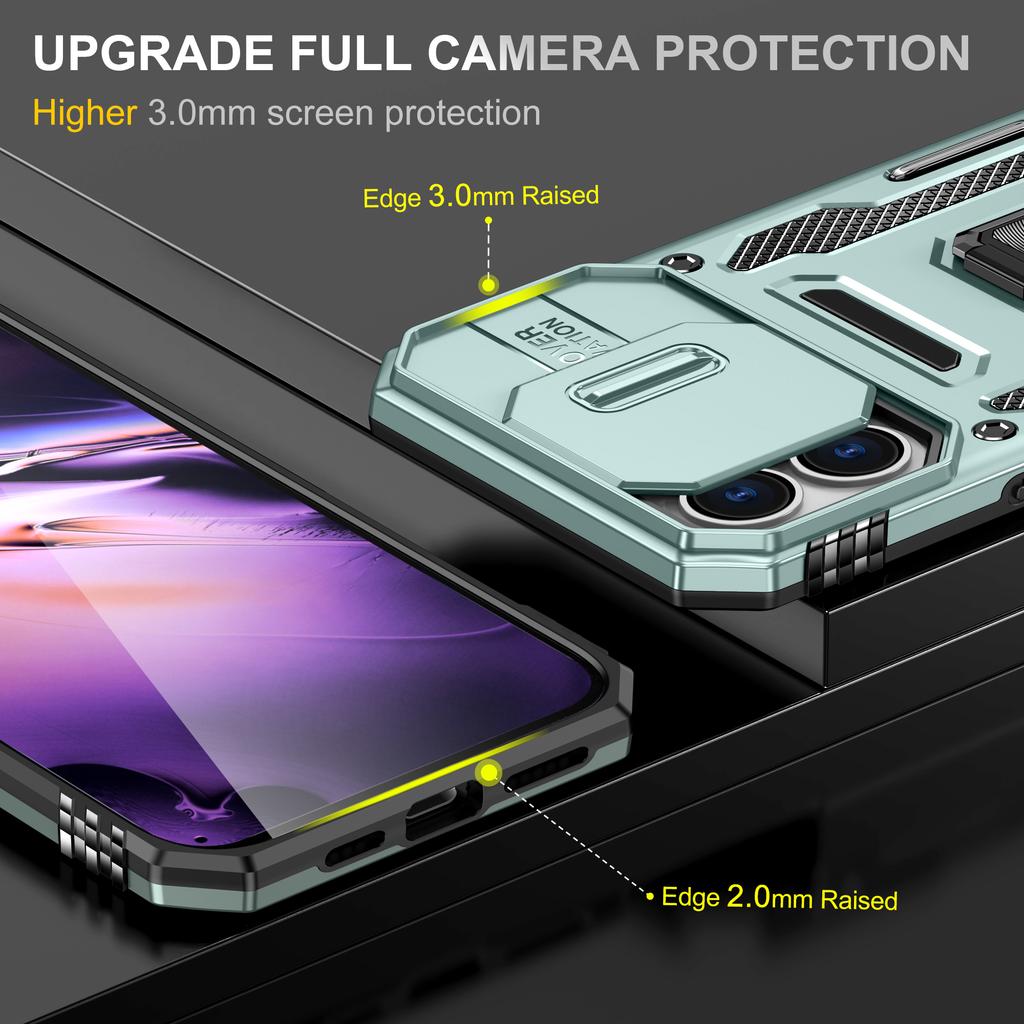 Серия Armor Чехол для iPhone 16 Plus Регулируемая подставка PC+TPU Чехол для телефона со сдвижной защитой объектива