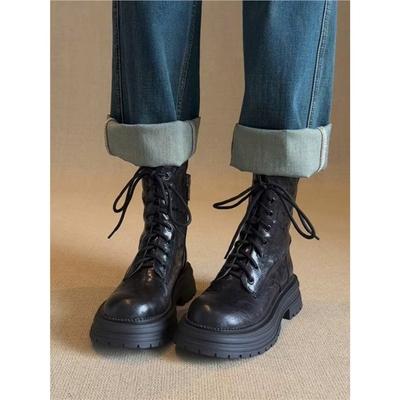 Версия из коровьей кожи~ Кожаные мартинсы на толстой подошве для женской коллекции осень-зима 2025, новые, в маленьком британском стиле, крутые Sa короткие ботинки на шнуровке