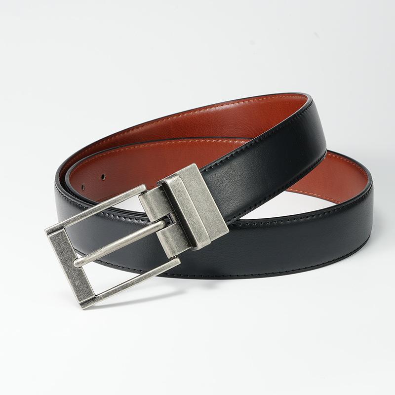 Men's Casual Leather Pin Buckle Rotary Switching Between Two Sides Can Wear Cowhide Two-layer Leather Pants Belt