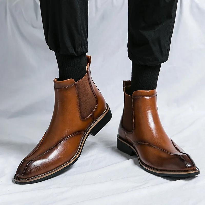 Модные элегантные коричневые мужские туфли, модные высокие кожаные туфли, мужские осенне-зимние роскошные ботинки челси для мужчин, bottines homme