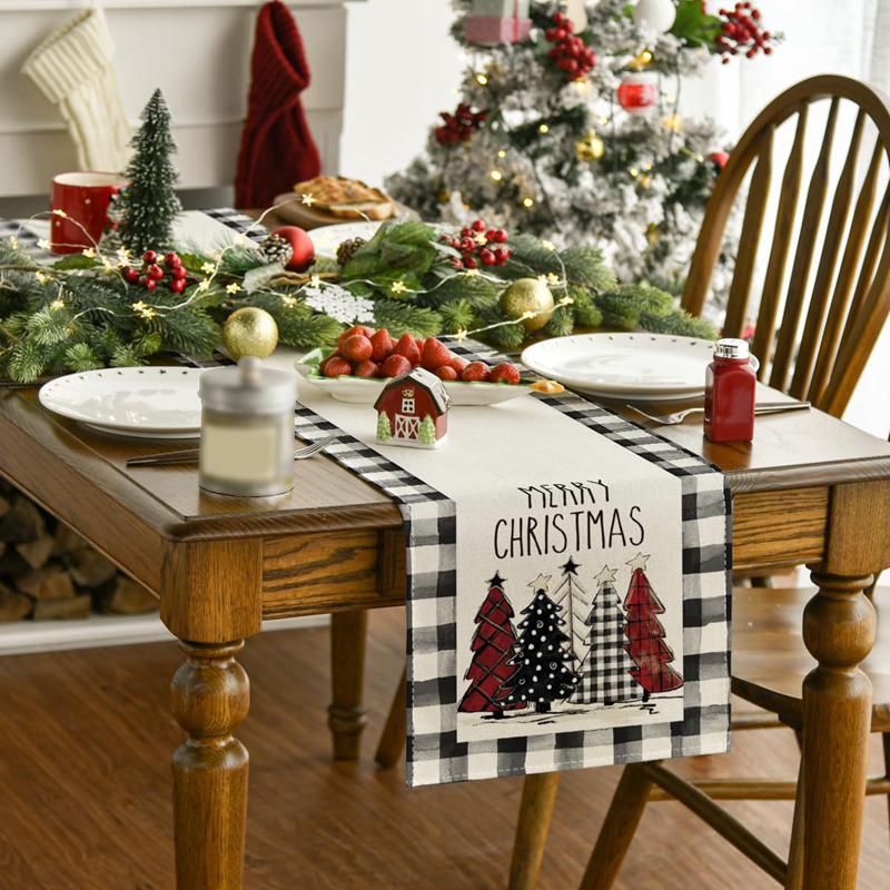 Linen Christmas Table Runner Snowman Xmas Tree Home Dining Table Cover Tablecloth 2025 Navidad Noel Christmas Decorations 2025