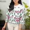 Women Casual Round Neck 3/4 Sleeve Loose Summer Print Blouse