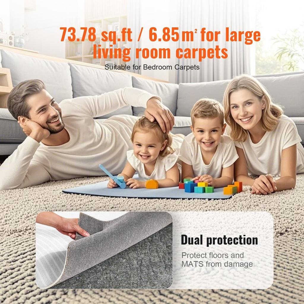 Rug Pad Gripper 8' x 10' Protective Carpet Pad 0.47" Thick for All Floors