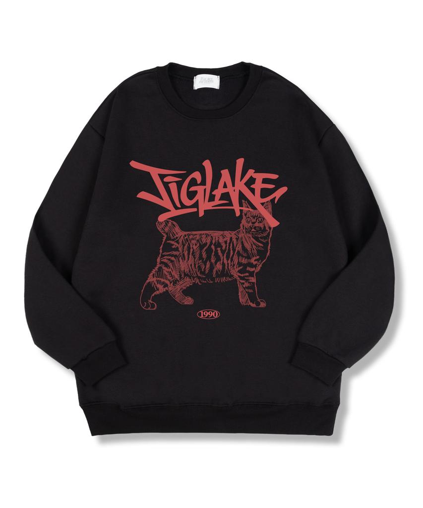 TI.GLAKE Cat Sketch Oversized Double-Sided Sweatshirt Black