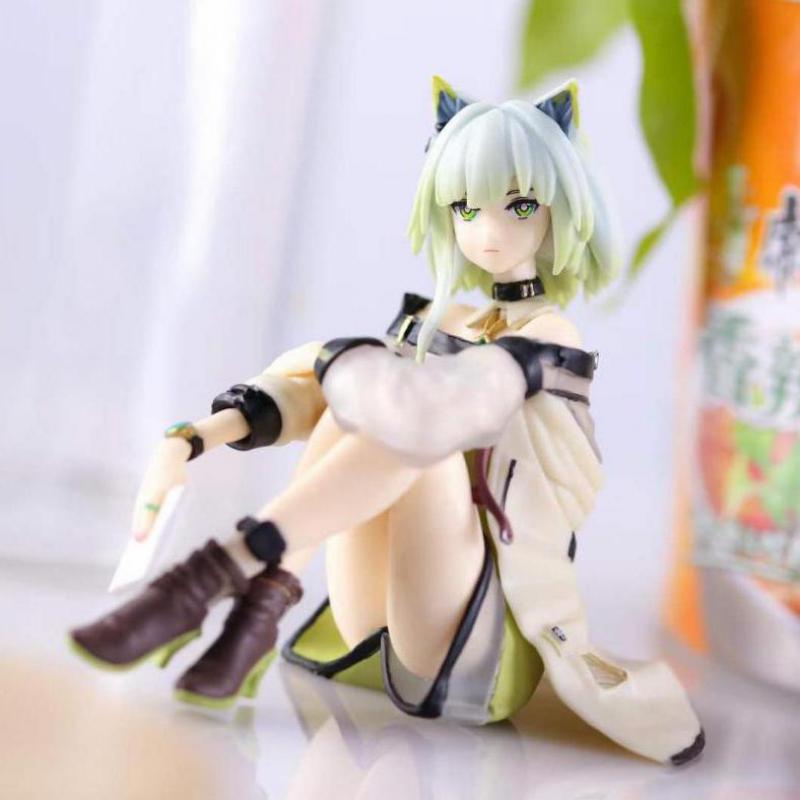 Arknights 9см Сидящая фигурка Кальцит Кошачьи ушки Аниме Девушка Кавайная модель Куклы