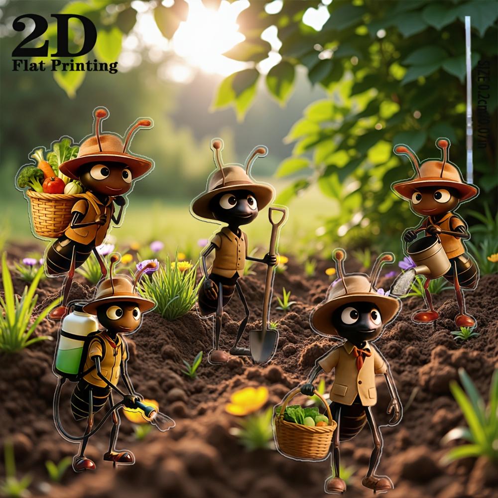 2D плоский набор из 5 шт. муравьев, акриловый декор для сада, многоразовый, для двора, газона, клумбы, уличные украшения, подарок